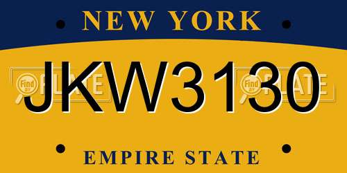 JKW3130 New York License Plate
