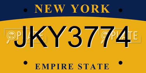 JKY3774 New York License Plate