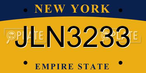 JLN3233 New York License Plate