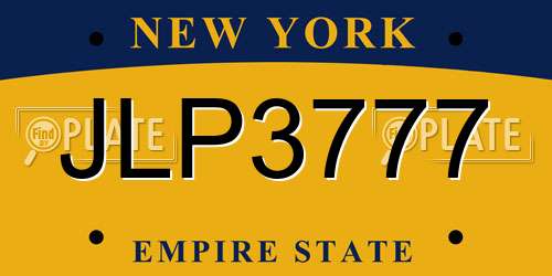 JLP3777 New York License Plate