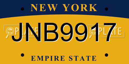 JNB9917 New York License Plate
