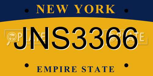 JNS3366 New York License Plate