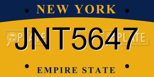 JNT5647 New York License Plate