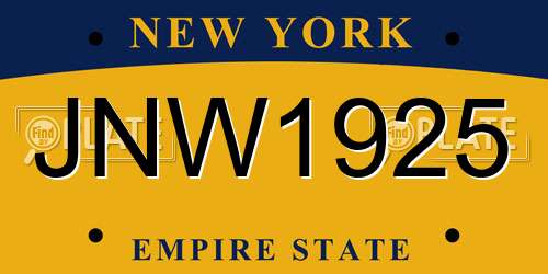 JNW1925 New York License Plate