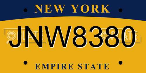 JNW8380 New York License Plate