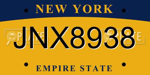 JNX8938 New York License Plate