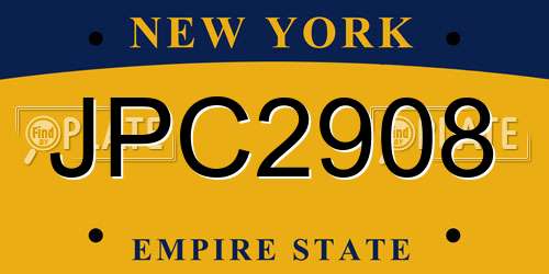 JPC2908 New York License Plate