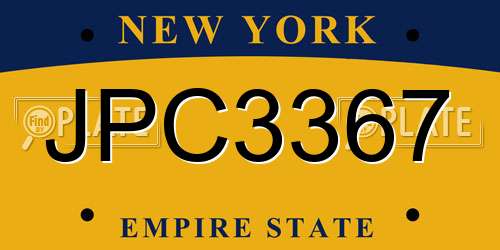JPC3367 New York License Plate