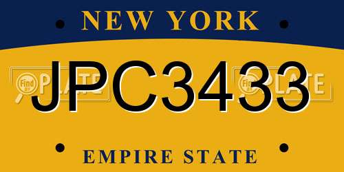 JPC3433 New York License Plate