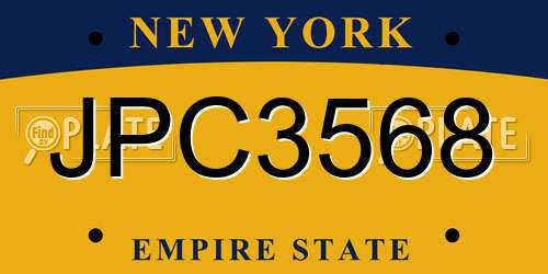 JPC3568 New York License Plate