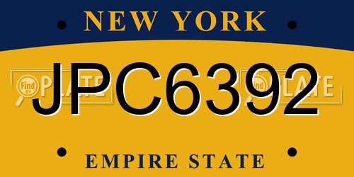 JPC6392 New York License Plate