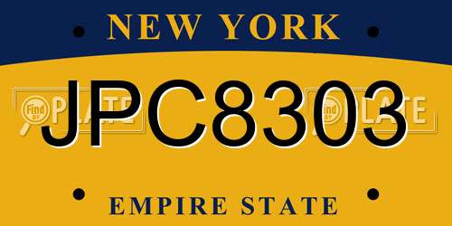JPC8303 New York License Plate