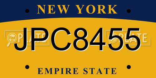 JPC8455 New York License Plate