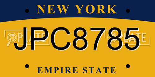 JPC8785 New York License Plate