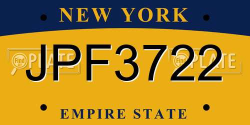 JPF3722 New York License Plate