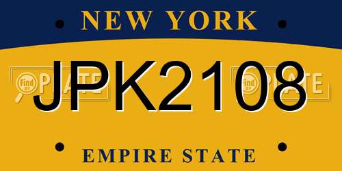 JPK2108 New York License Plate