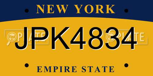 JPK4834 New York License Plate