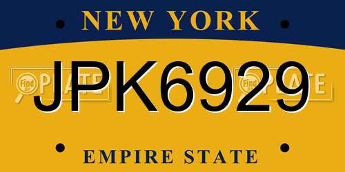 JPK6929 New York License Plate