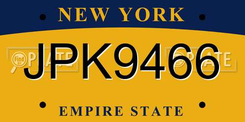 JPK9466 New York License Plate