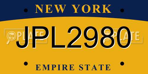 JPL2980 New York License Plate