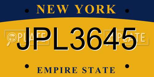 JPL3645 New York License Plate