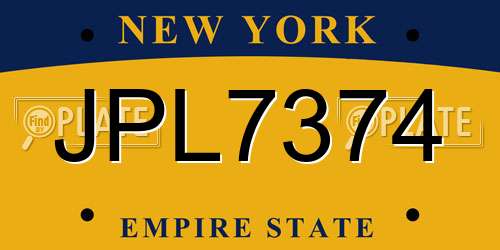JPL7374 New York License Plate