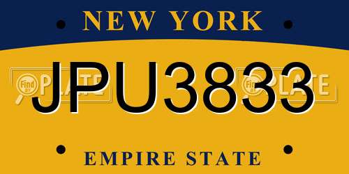 JPU3833 New York License Plate