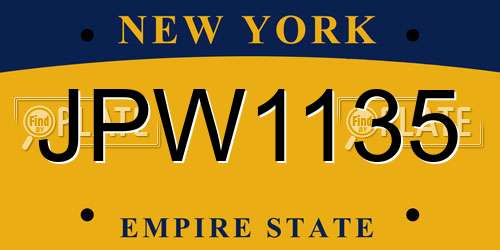 JPW1135 New York License Plate