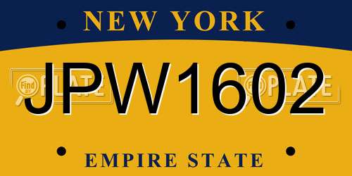 JPW1602 New York License Plate
