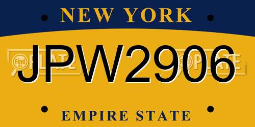 JPW2906 New York License Plate