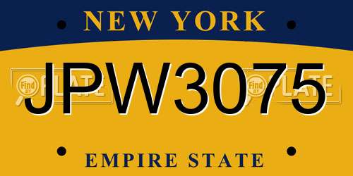 JPW3075 New York License Plate