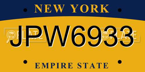 JPW6933 New York License Plate