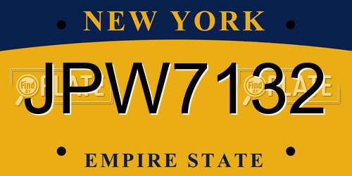 JPW7132 New York License Plate