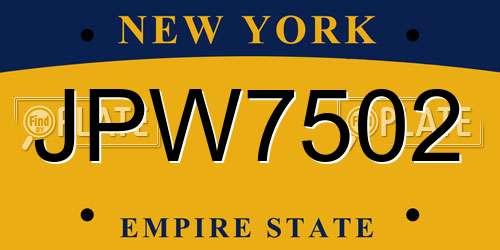 JPW7502 New York License Plate