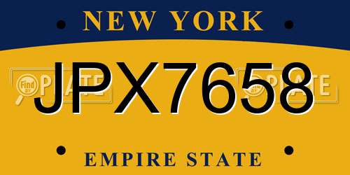 JPX7658 New York License Plate