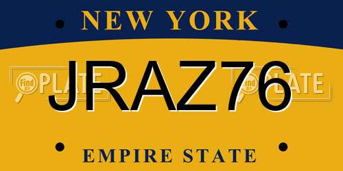 JRAZ76 New York License Plate