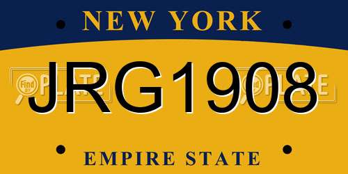JRG1908 New York License Plate