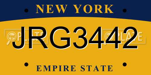 JRG3442 New York License Plate