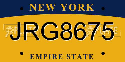 JRG8675 New York License Plate