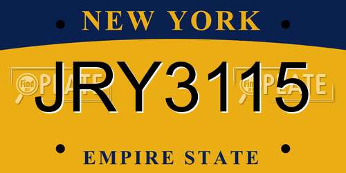 JRY3115 New York License Plate