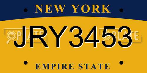 JRY3453 New York License Plate