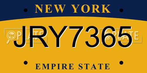 JRY7365 New York License Plate