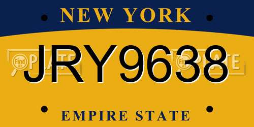 JRY9638 New York License Plate
