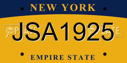 JSA1925 New York License Plate