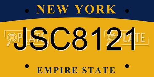 JSC8121 New York License Plate