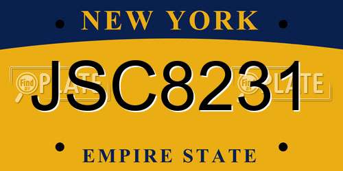 JSC8231 New York License Plate
