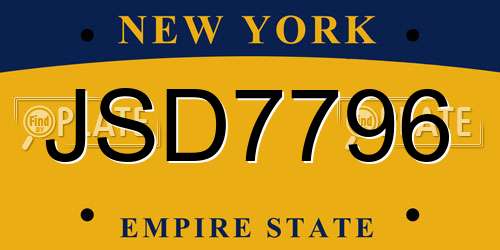 JSD7796 New York License Plate