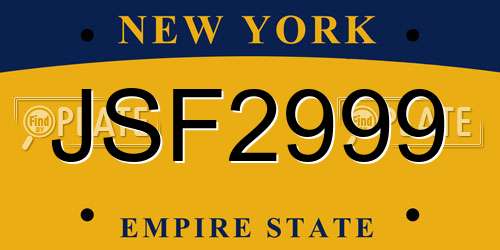 JSF2999 New York License Plate