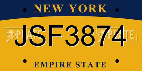 JSF3874 New York License Plate