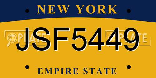 JSF5449 New York License Plate